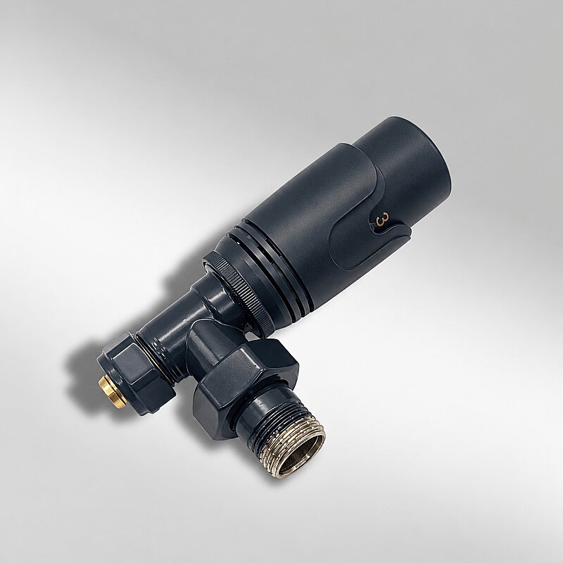 1/2" Elegance Termostatik Köşe Radyatör Vanası Pex 16x2 Antrasit