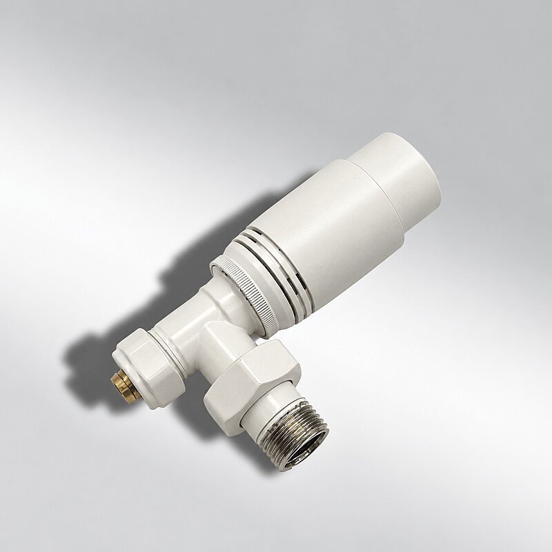 1/2" Elegance Termostatik Köşe Radyatör Vanası Pex 16x2 Kırık Beyaz RAL9010