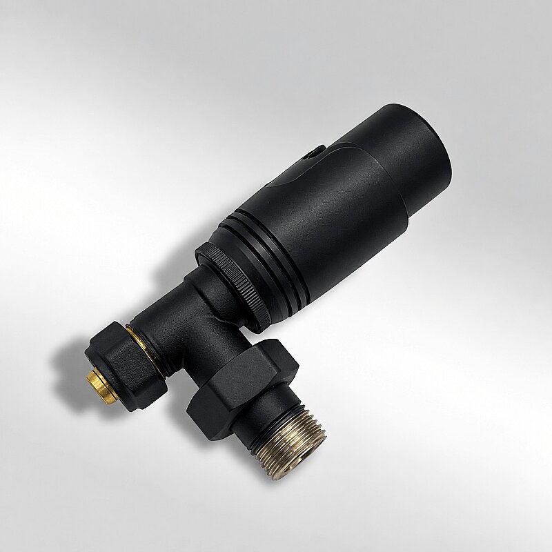 1/2" Elegance Termostatik Köşe Radyatör Vanası Pex 16x2 Siyah