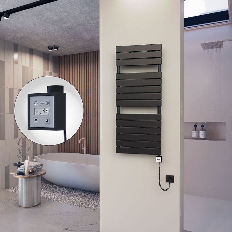 10H Electric Towel Warmer 500x1180 Matte Black Ktx3 600 W (Spiral Cable)