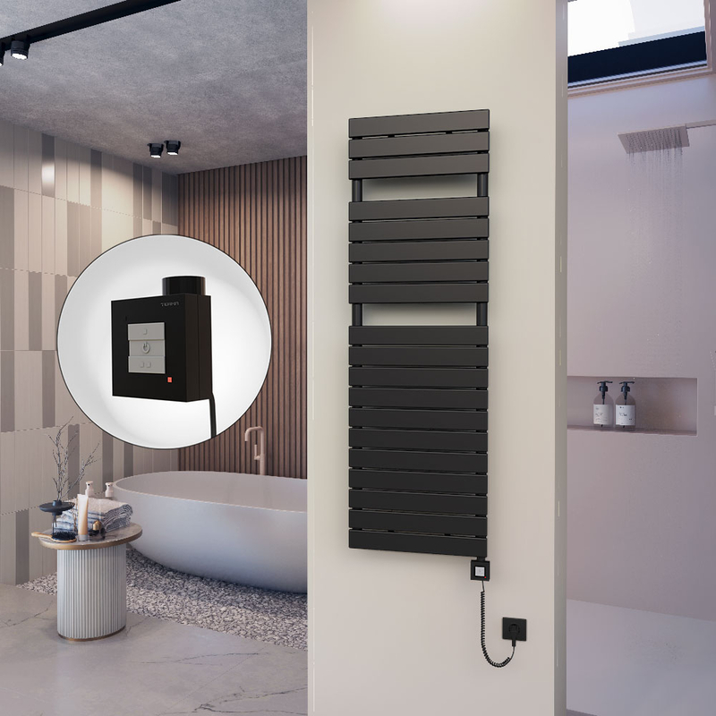 10H Electric Towel Warmer 500x1550 Matte Black Ktx1 600 W (Spiral Cable)