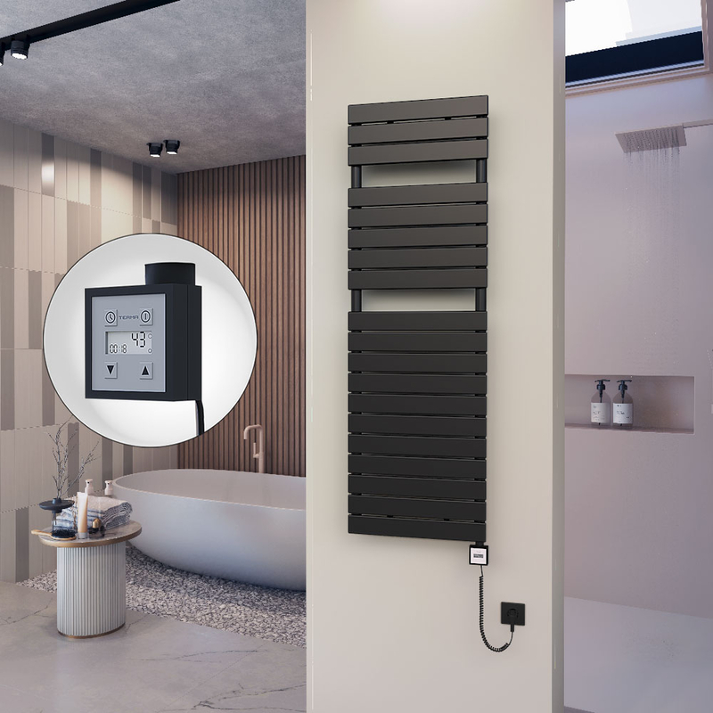 10H Electric Towel Warmer 500x1550 Matte Black Ktx3 600 W (Spiral Cable)