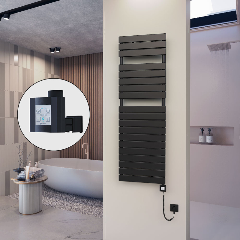 10H Sèche Serviettes Electrique 500x1550 Noir mat Ktx4 1000 Watt Câble en spirale