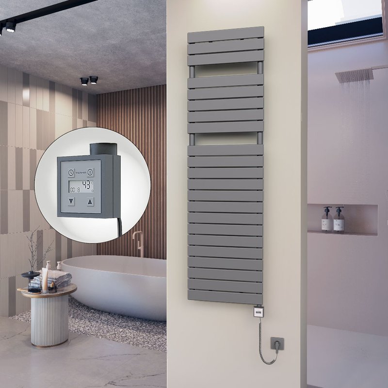 10H Sèche Serviettes Electrique 500x1772 Anthracite Ktx3 1000 Watt Câble en spirale