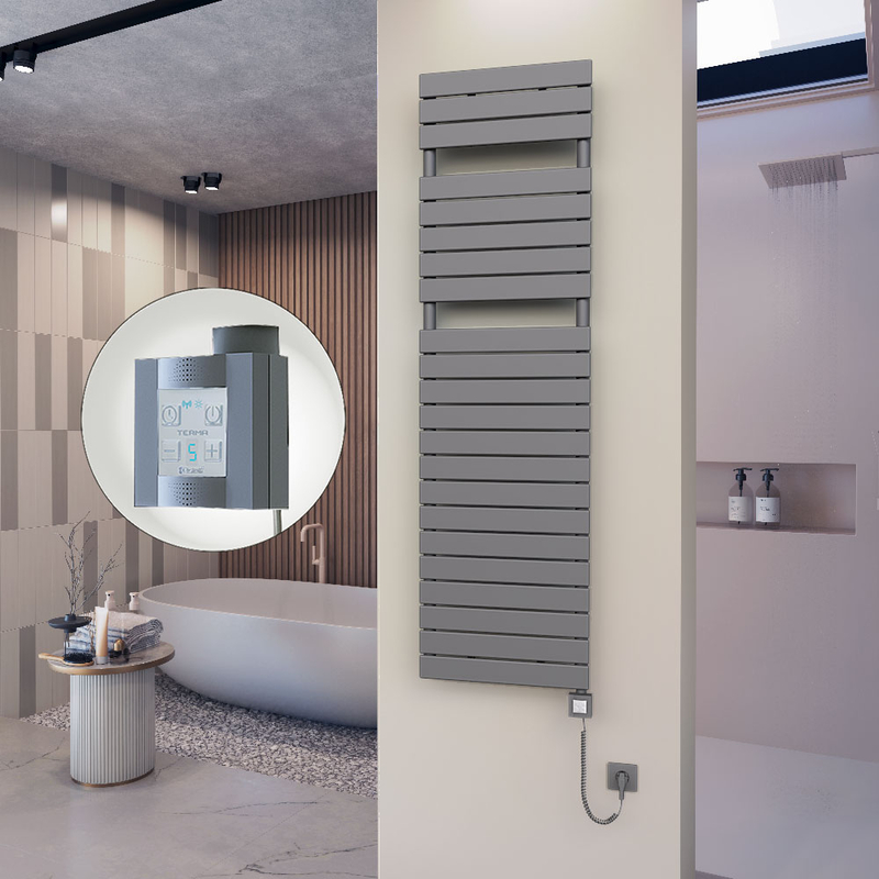 10H Sèche Serviettes Electrique 500x1772 Anthracite Ktx4 1000 Watt Câble en spirale