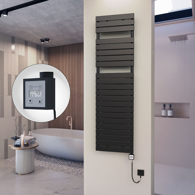 10H Electric Towel Warmer 500x1772 Matte Black Ktx3 1000 W (Spiral Cable)