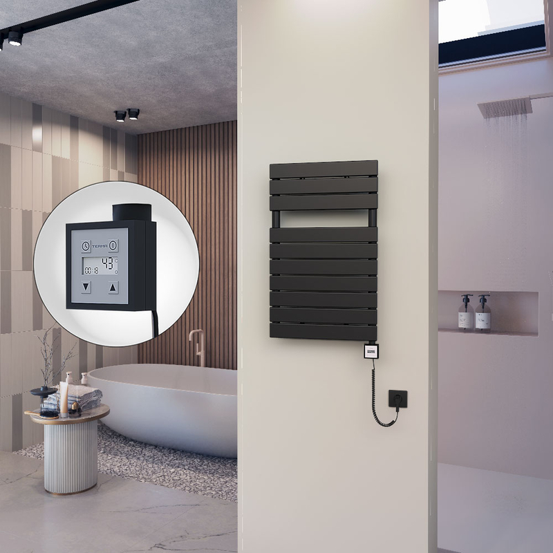 10H Electric Towel Warmer 500x810 Matte Black Ktx3 300 W (Spiral Cable)