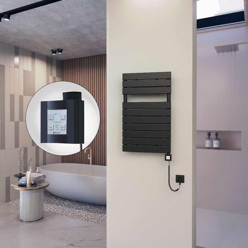 10H Electric Towel Warmer 500x810 Matte Black Ktx4 300 W (Spiral Cable)