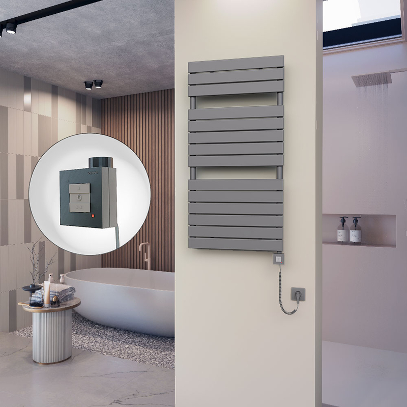 10H Sèche Serviettes Electrique 600x1180 Anthracite Ktx1 600 Watt Câble en spirale