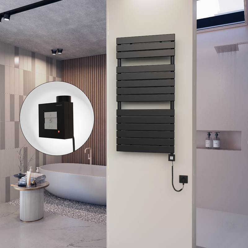 10H Sèche Serviettes Electrique 600x1180 Noir mat Ktx1 600 Watt Câble en spirale
