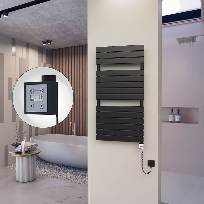10H Electric Towel Warmer 600x1180 Matte Black Ktx3 600 W (Spiral Cable)