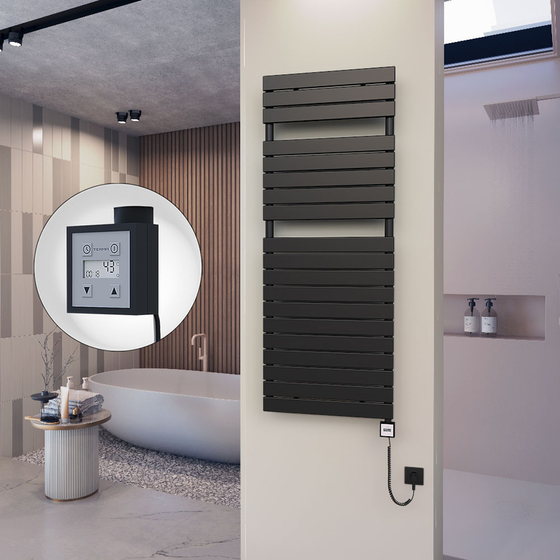 10H Electric Towel Warmer 600x1550 Matte Black Ktx3 1000 W (Spiral Cable)