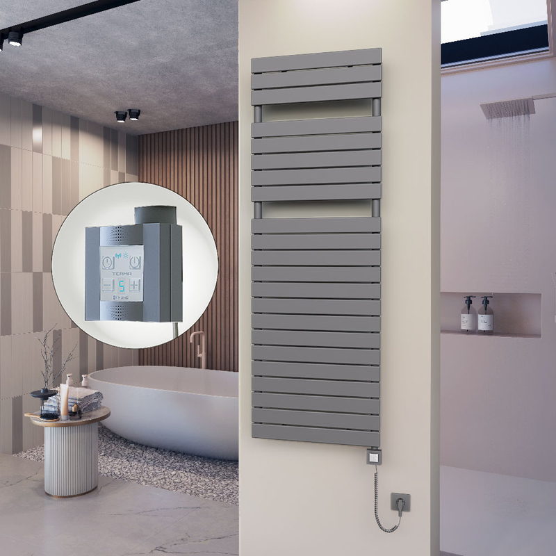10H Sèche Serviettes Electrique 600x1772 Anthracite Ktx4 1000 Watt Câble en spirale