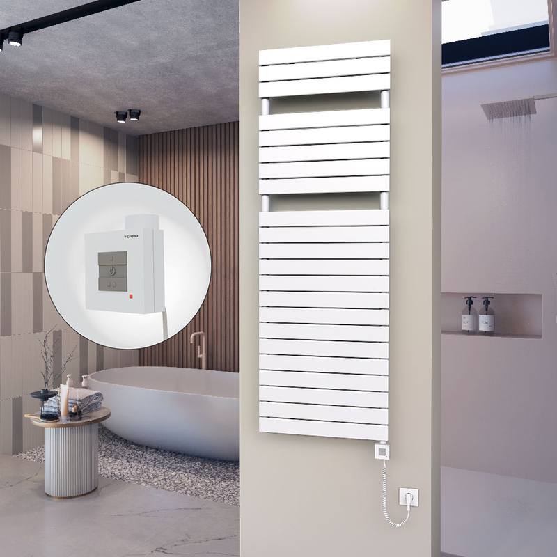 10H Sèche Serviettes Electrique 600x1772 Blanc Ktx1 1000 Watt Câble en spirale