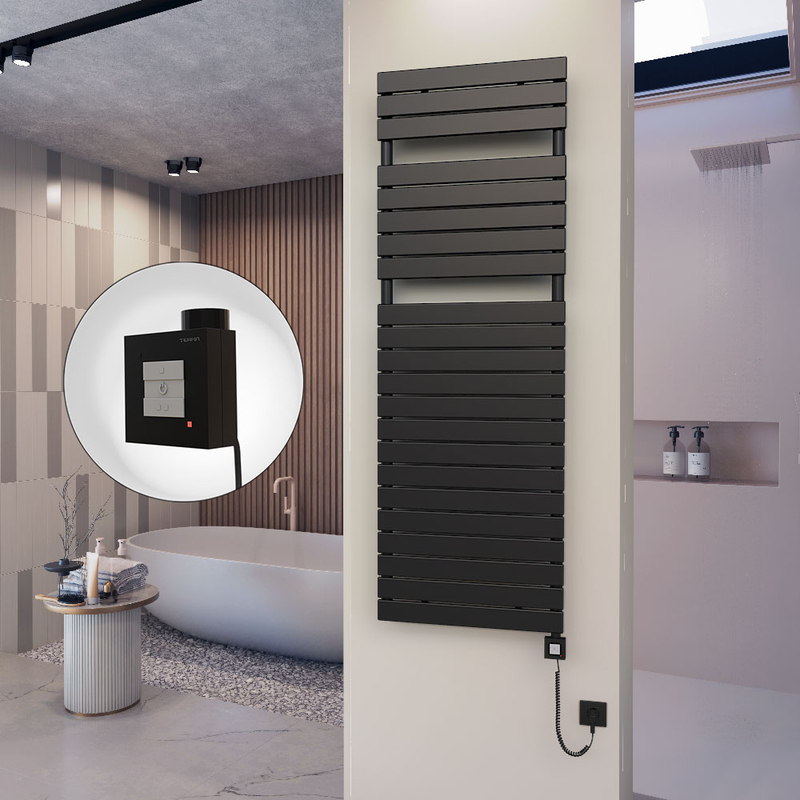 10H Electric Towel Warmer 600x1772 Matte Black Ktx1 1000 W (Spiral Cable)