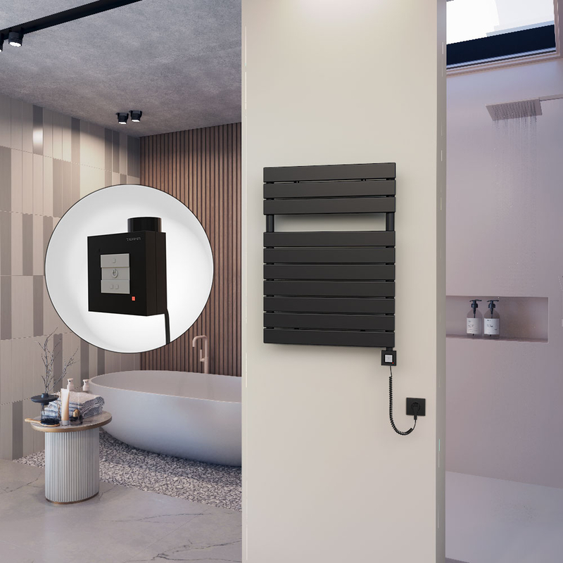10H Sèche Serviettes Electrique 600x810 Noir mat Ktx1 600 Watt Câble en spirale