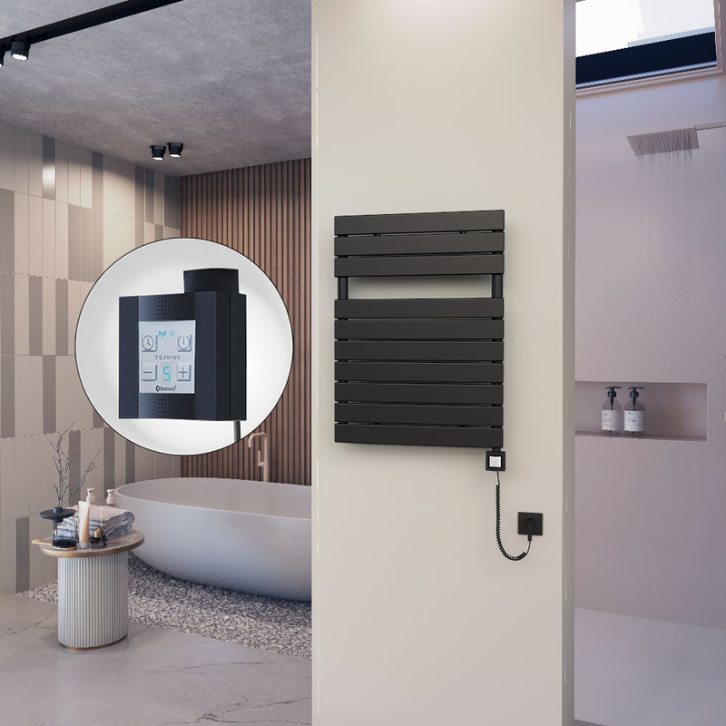 10H Electric Towel Warmer 600x810 Matte Black Ktx4 300 W (Spiral Cable)