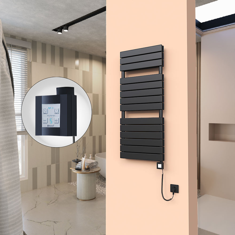 20H Sèche Serviettes Electrique 500x1180 Noir mat Ktx4 1000 Watt Câble en spirale