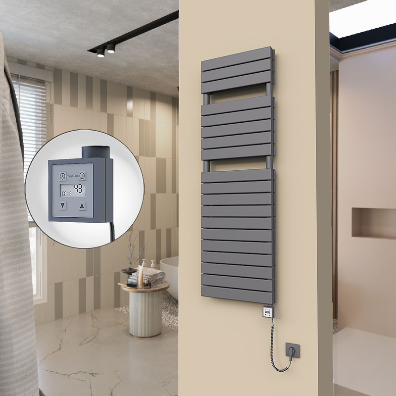20H Sèche Serviettes Electrique 500x1550 Anthracite Ktx3 1000 Watt Câble en spirale