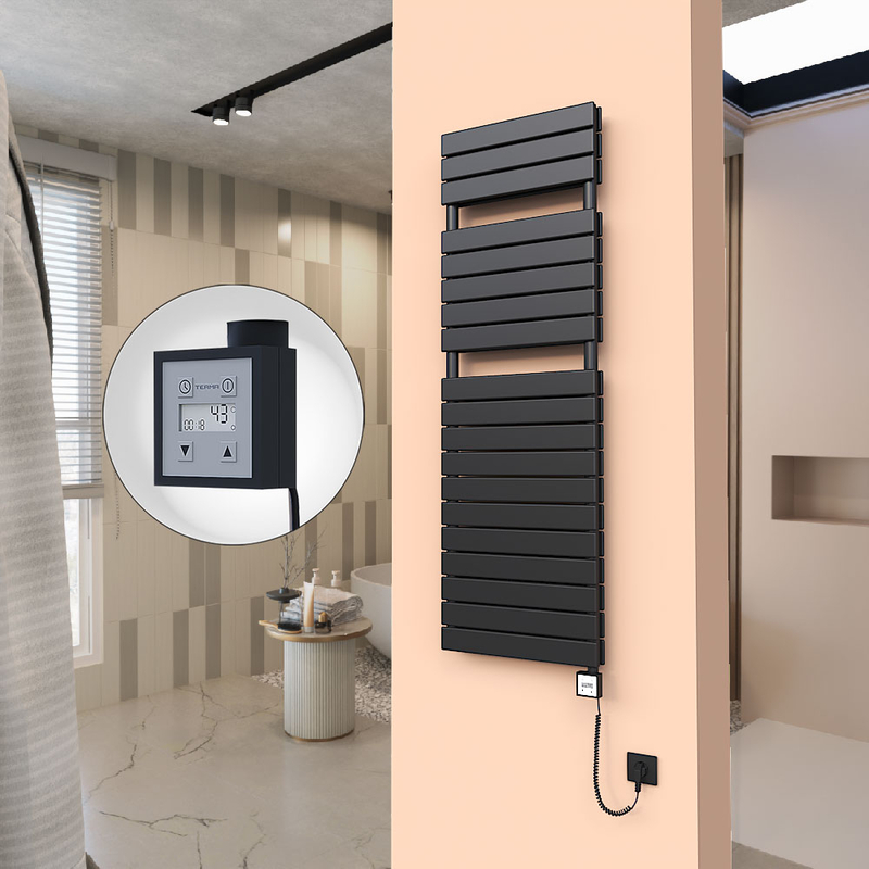 20H Electric Towel Warmer 500x1550 Matte Black Ktx3 1000 W (Spiral Cable)