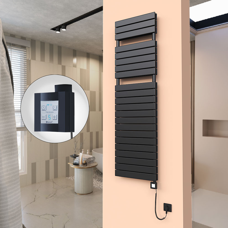 20H Electric Towel Warmer 500x1772 Matte Black Ktx4 1000 W (Spiral Cable)