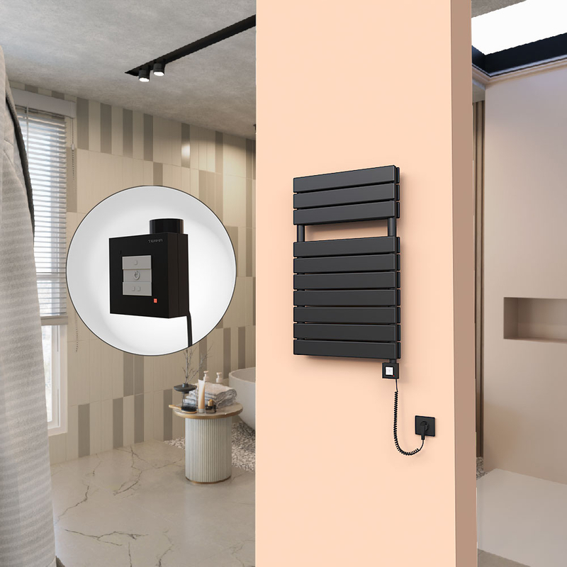 20H Electric Towel Warmer 500x810 Matte Black Ktx1 600 W (Spiral Cable)