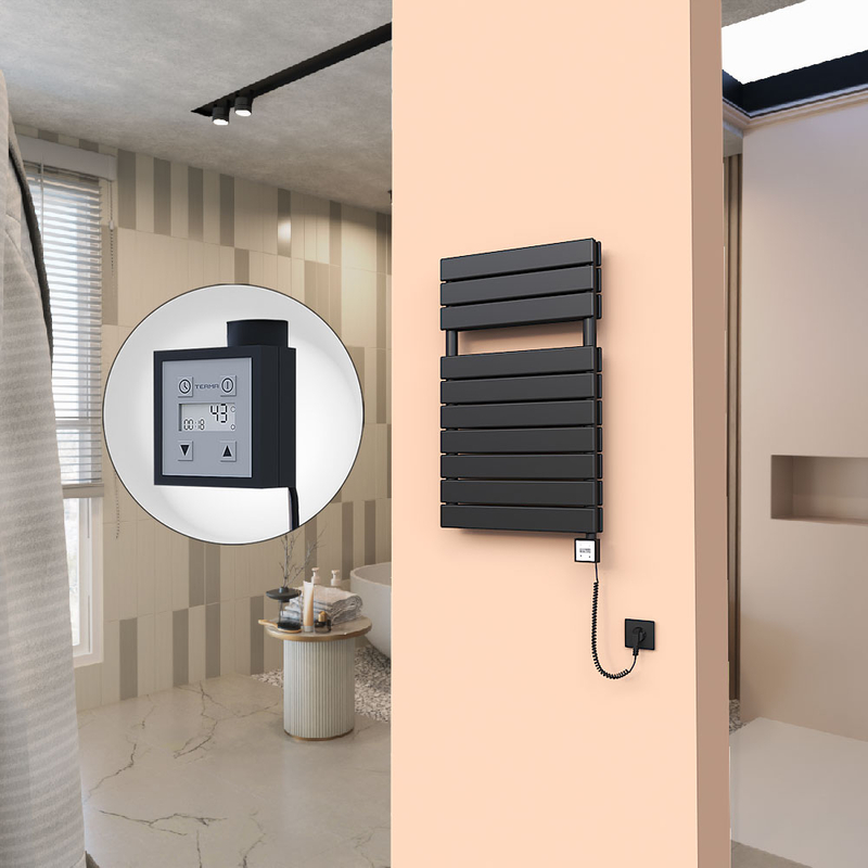 20H Sèche Serviettes Electrique 500x810 Noir mat Ktx3 1000 Watt Câble en spirale