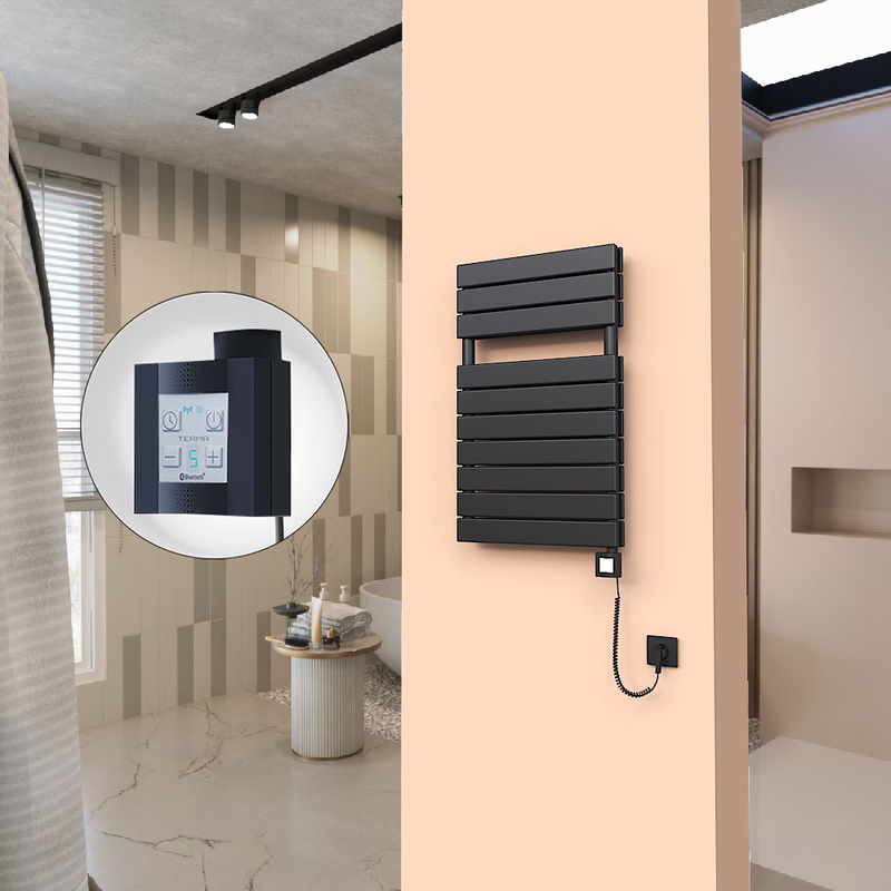 20H Sèche Serviettes Electrique 500x810 Noir mat Ktx4 1000 Watt Câble en spirale