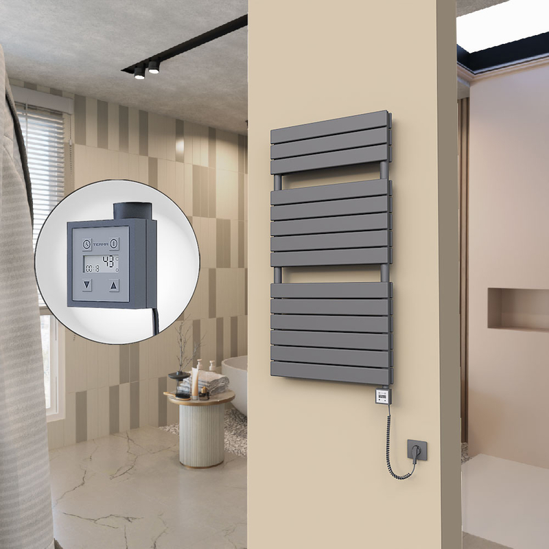 20H Sèche Serviettes Electrique 600x1180 Anthracite Ktx3 1000 Watt Câble en spirale