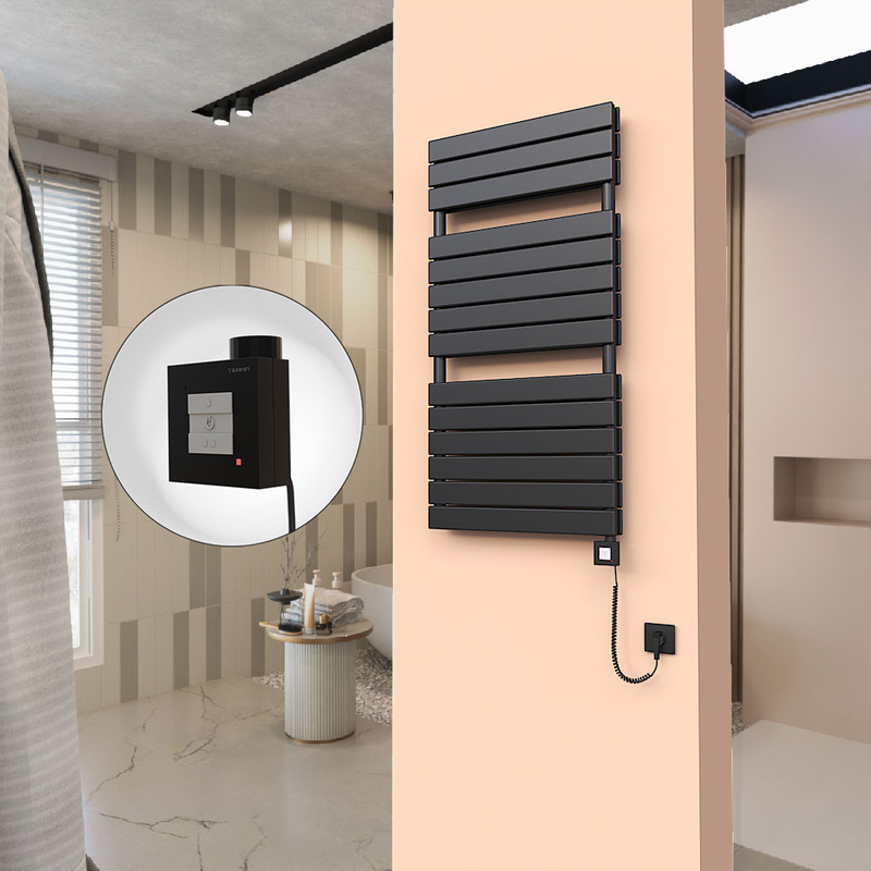 20H Electric Towel Warmer 600x1180 Matte Black Ktx1 1000 W (Spiral Cable)