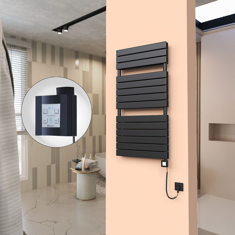 20H Electric Towel Warmer 600x1180 Matte Black Ktx4 1000 W (Spiral Cable)