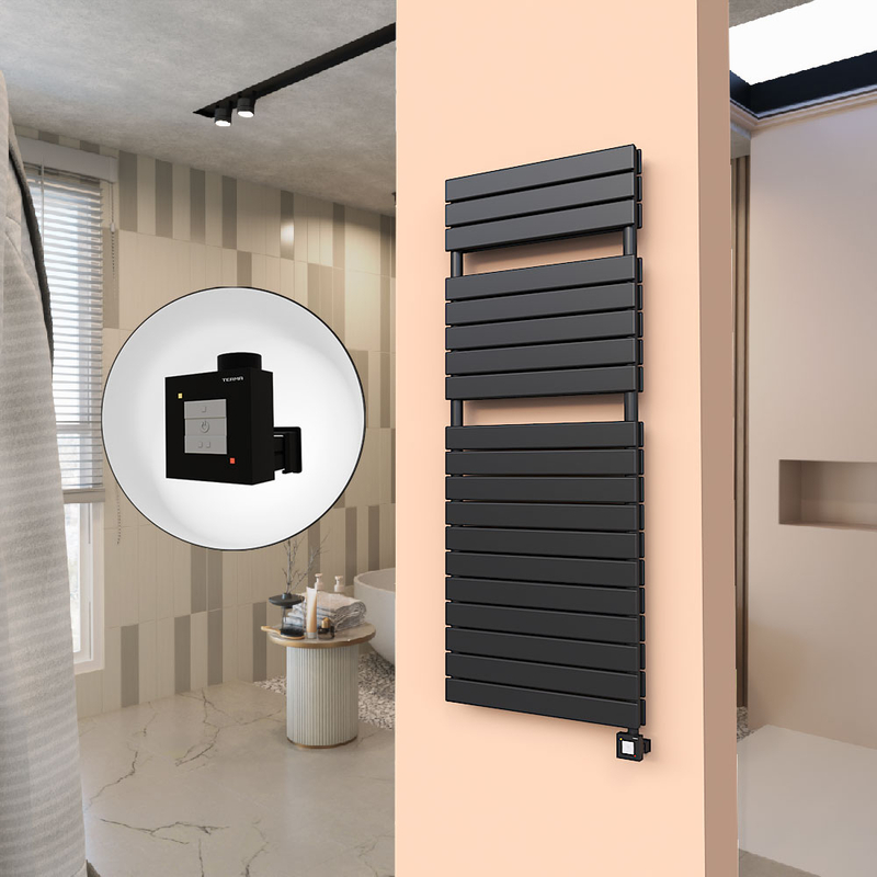 20H Sèche Serviettes Electrique 600x1550 Noir mat Ktx1 1000 Watt