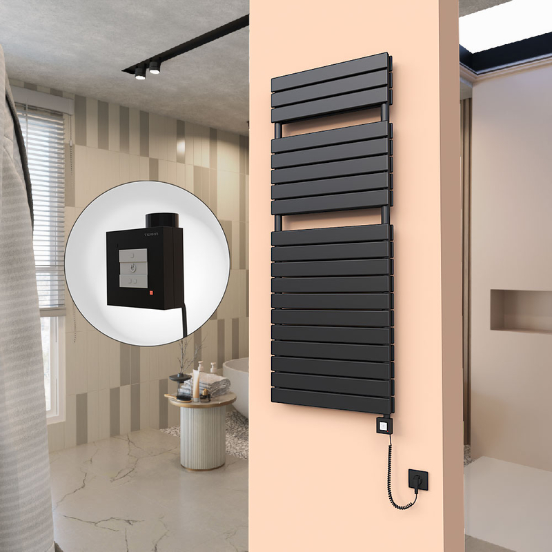 20H Electric Towel Warmer 600x1550 Matte Black Ktx1 1000 W (Spiral Cable)