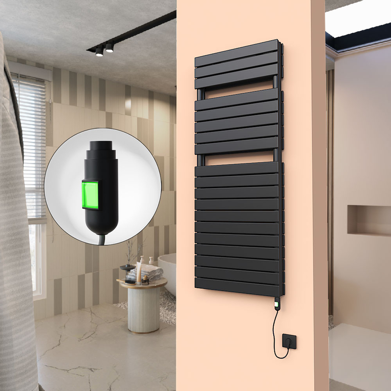 20H Sèche Serviettes Electrique 600x1550 Noir mat (On/Off) 1200 W 