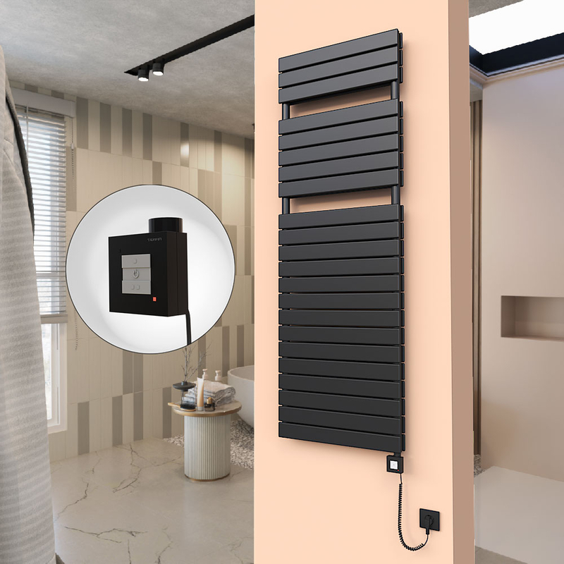20H Elektrikli Havlupan 600x1772 Siyah (KTX1 Termostat) 1000W Spiral Kablolu