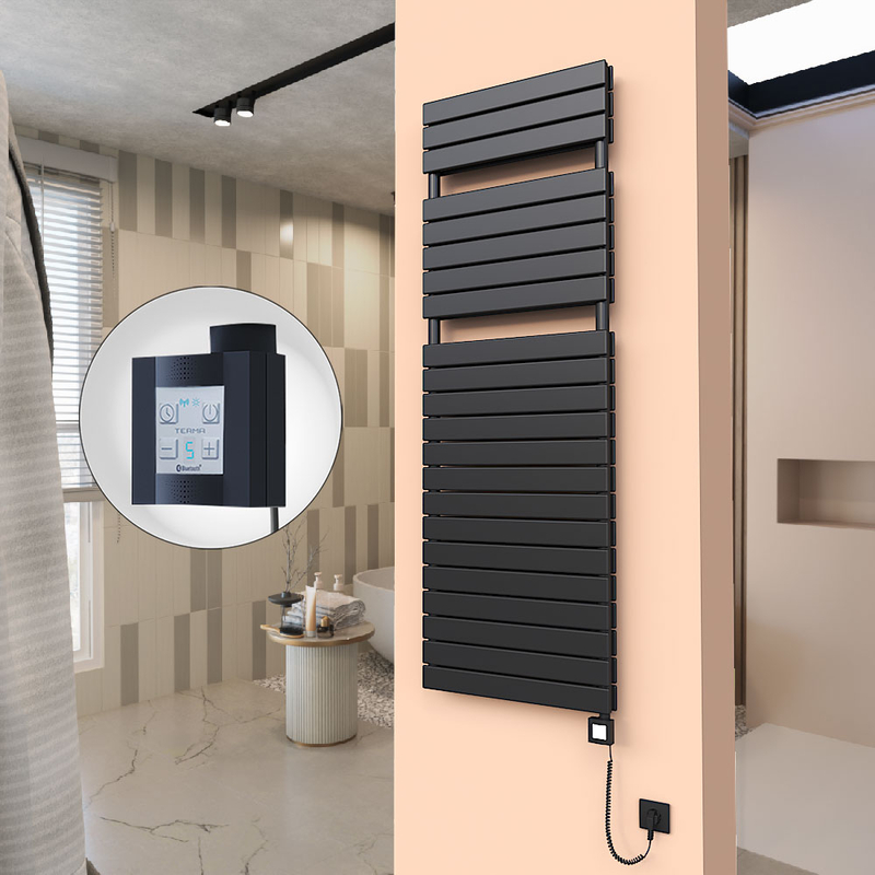 20H Electric Towel Warmer 600x1772 Matte Black Ktx4 1000 W (Spiral Cable)