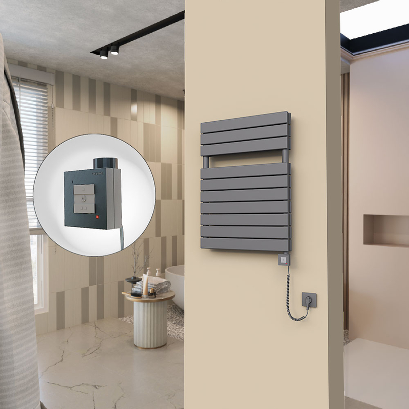 20H Sèche Serviettes Electrique 600x810 Anthracite Ktx1 1000 Watt Câble en spirale