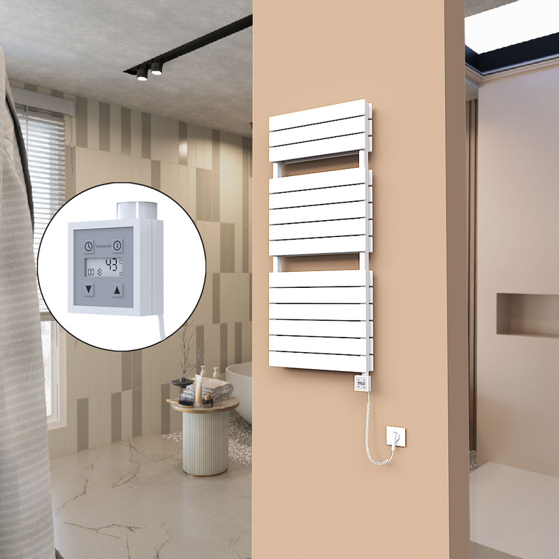 21H Sèche Serviettes Electrique 500x1180 Blanc Ktx3 1000 Watt Câble en spirale