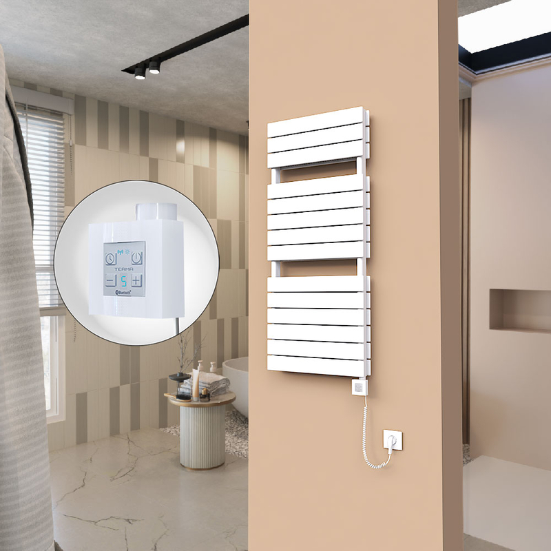 21H Sèche Serviettes Electrique 500x1180 Blanc Ktx4 1000 Watt Câble en spirale
