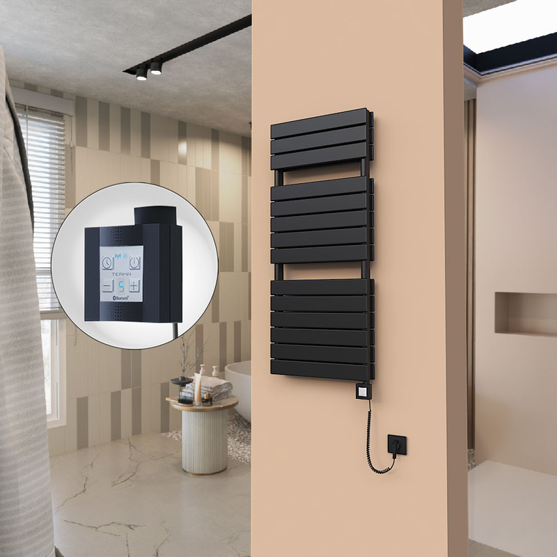 21H Electric Towel Warmer 500x1180 Matte Black Ktx4 1000 W (Spiral Cable)