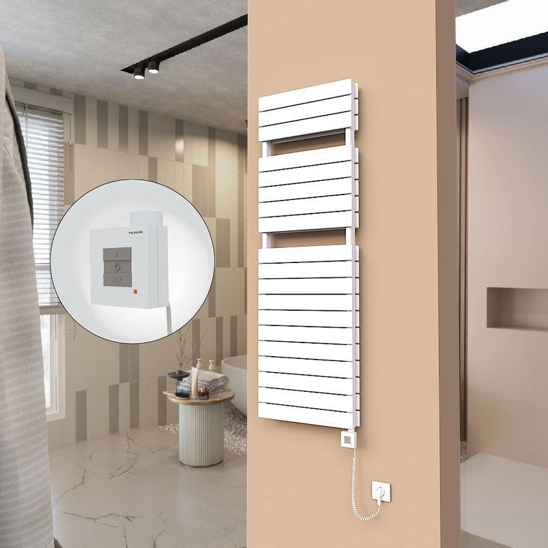 21H Sèche Serviettes Electrique 500x1550 Blanc Ktx1 1000 Watt Câble en spirale