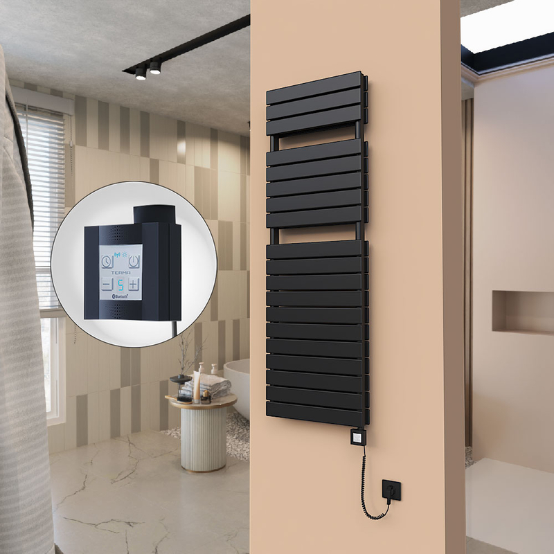 21H Electric Towel Warmer 500x1550 Matte Black Ktx4 1000 W (Spiral Cable)