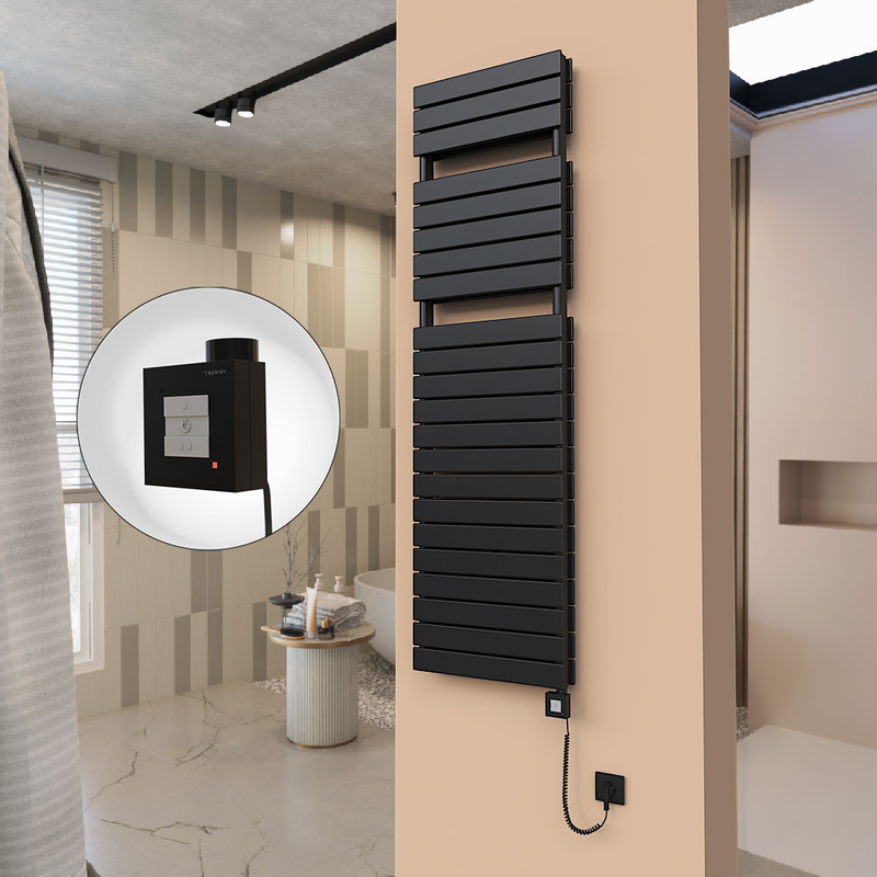 21H Electric Towel Warmer 500x1772 Matte Black Ktx1 1000 W (Spiral Cable)