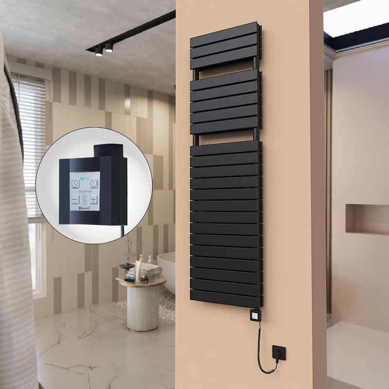 21H Electric Towel Warmer 500x1772 Matte Black Ktx4 1000 W (Spiral Cable)