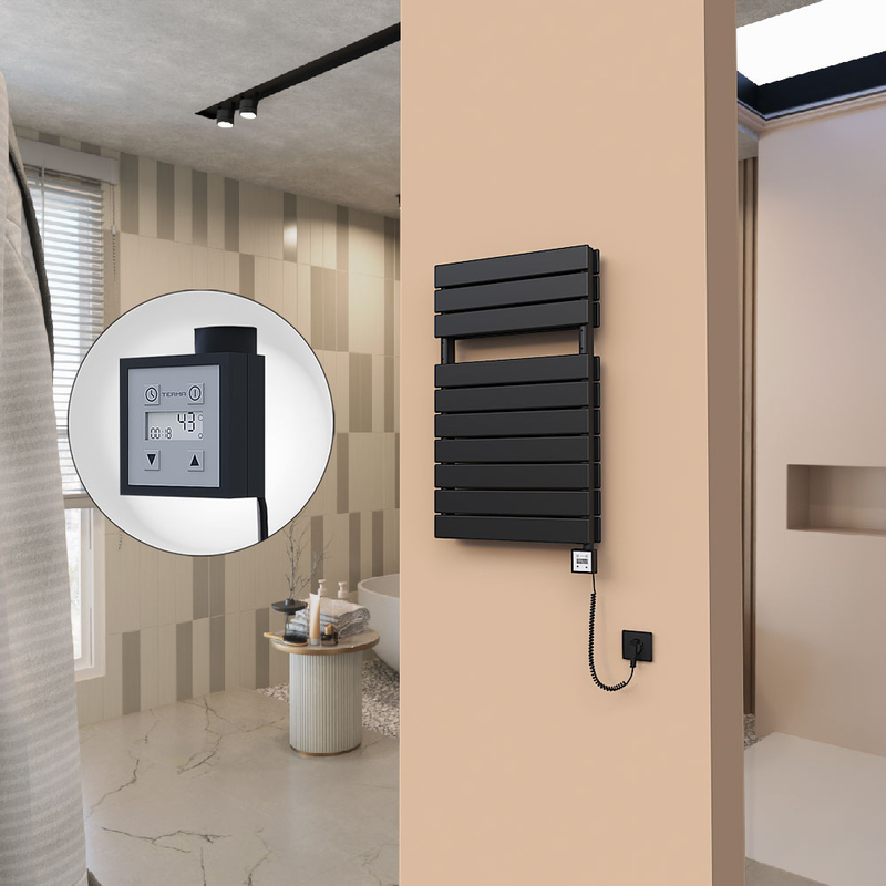 21H Electric Towel Warmer 500x810 Matte Black Ktx3 600 W (Spiral Cable)
