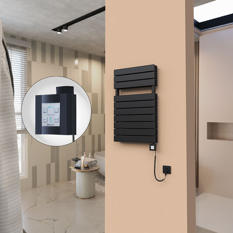 21H Electric Towel Warmer 500x810 Matte Black Ktx4 600 W (Spiral Cable)