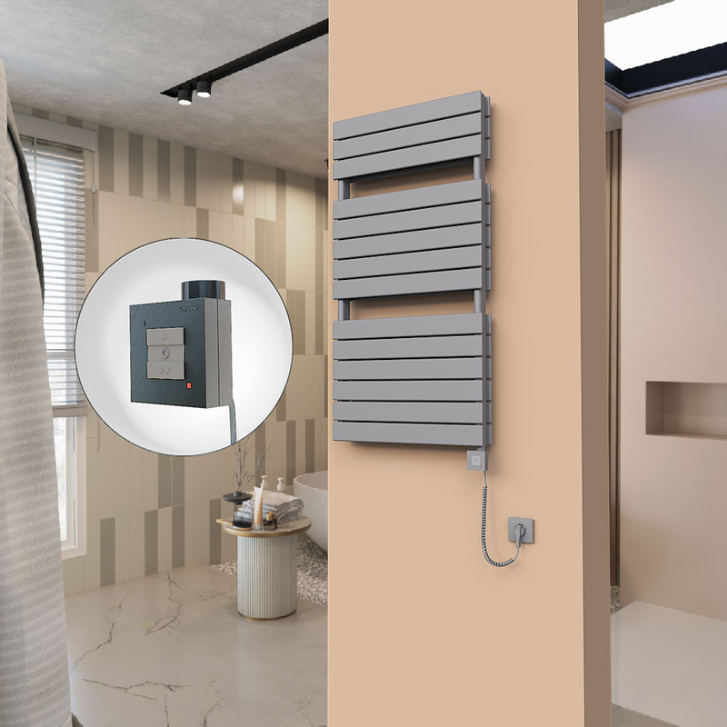 21H Sèche Serviettes Electrique 600x1180 Anthracite Ktx1 1000 Watt Câble en spirale