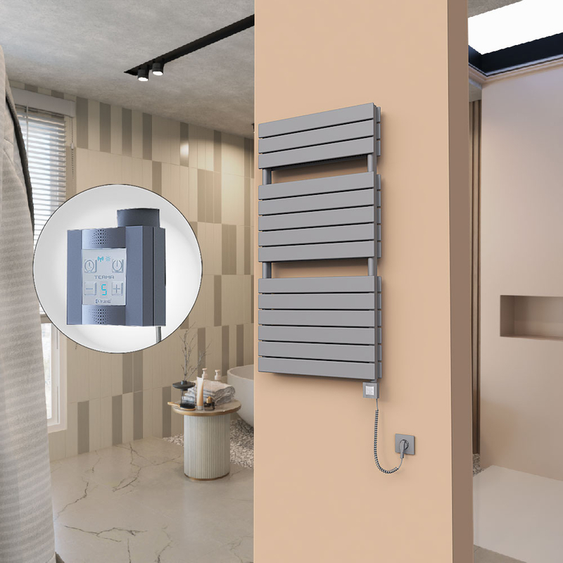 21H Sèche Serviettes Electrique 600x1180 Anthracite Ktx4 1000 Watt Câble en spirale
