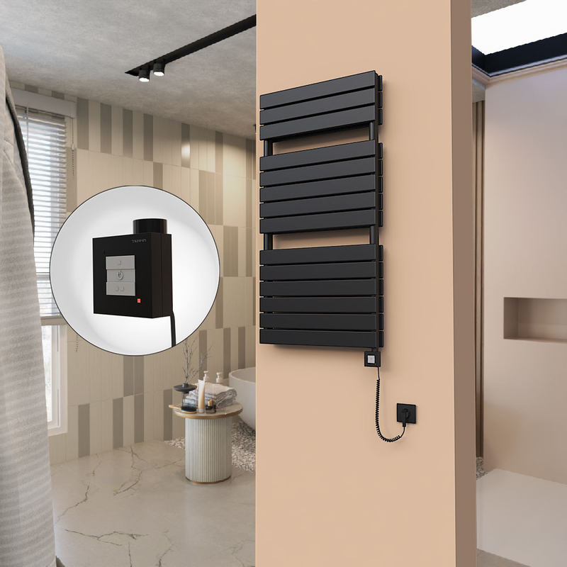 21H Electric Towel Warmer 600x1180 Matte Black Ktx1 1000 W (Spiral Cable)