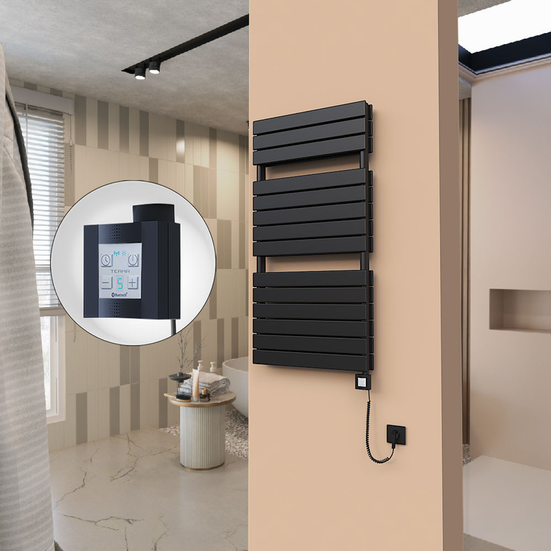 21H Electric Towel Warmer 600x1180 Matte Black Ktx4 1000 W (Spiral Cable)